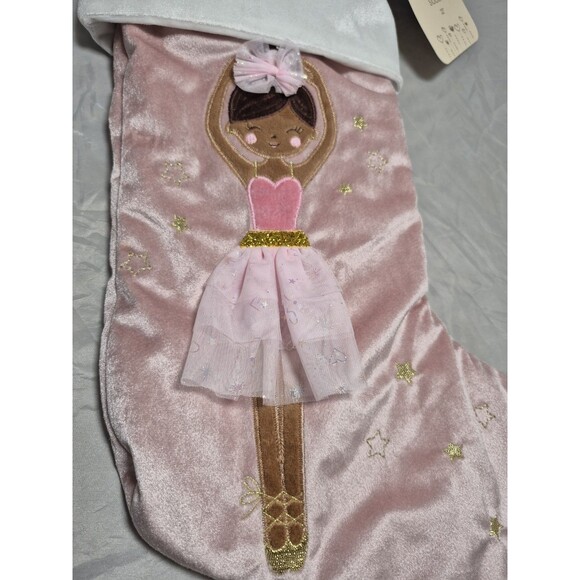 Cynthia Rowley Girls 22” Pink Velvet Ballerina Christmas Stocking Embroidered - Picture 3 of 5